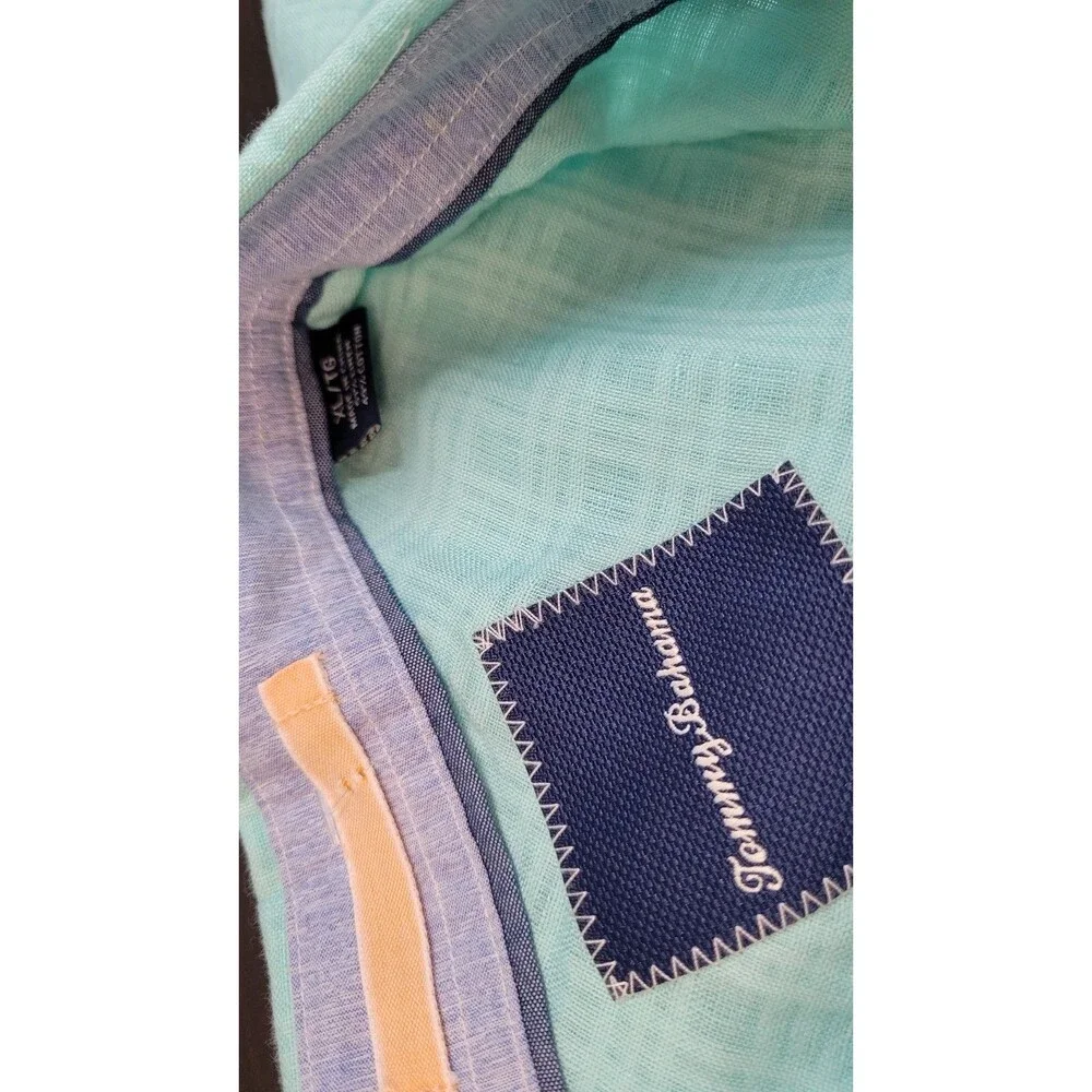 Tommy Bahama Linen Cotton Blend Shirt Men's XL Mint Aqua Green Button Up Resort